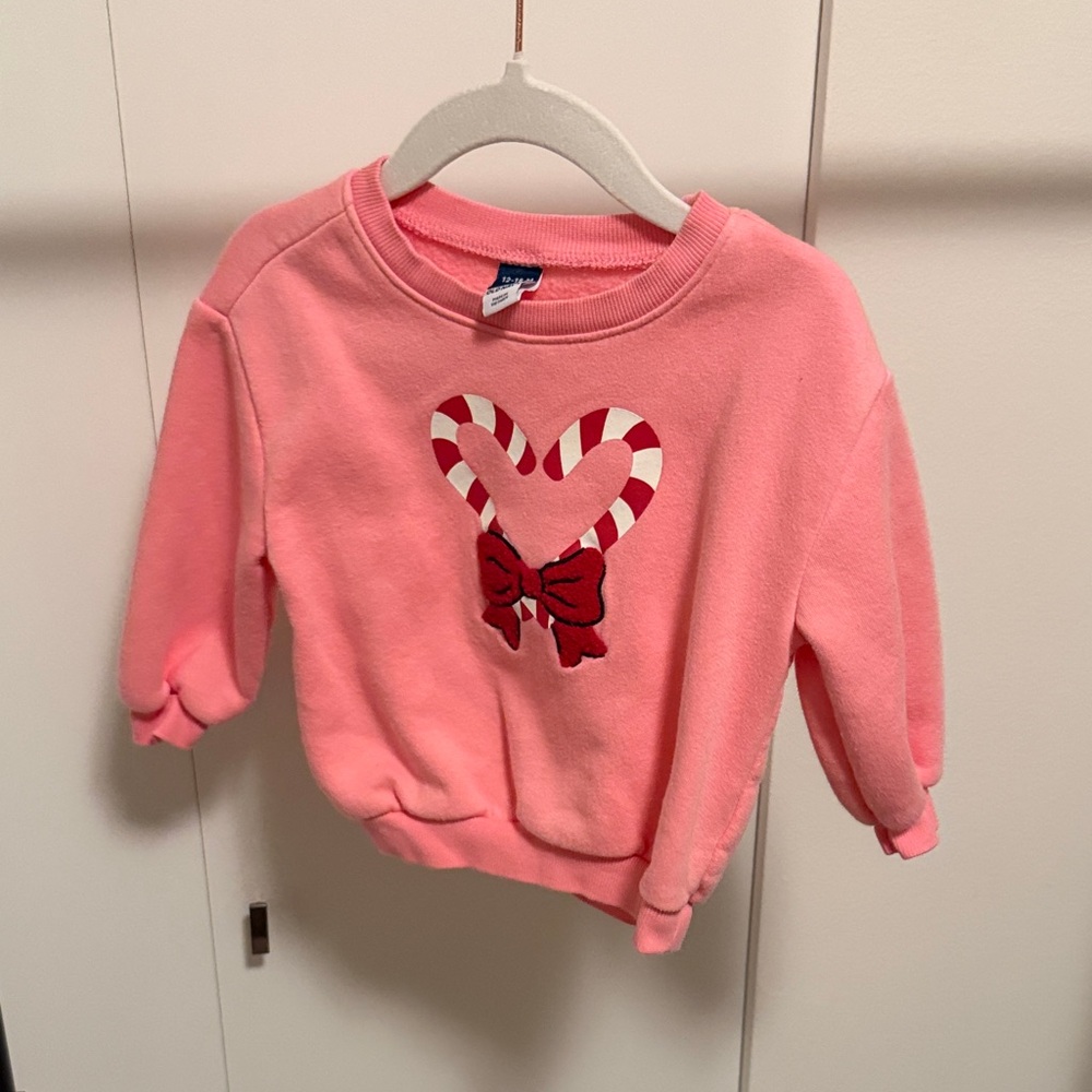 Old Navy Pink Sweatshirt with Candy Cane Heart and Bow